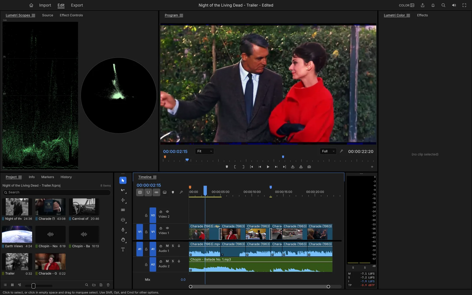 Osciloscopios de vídeo, monitor de programa y línea de tiempo multipista