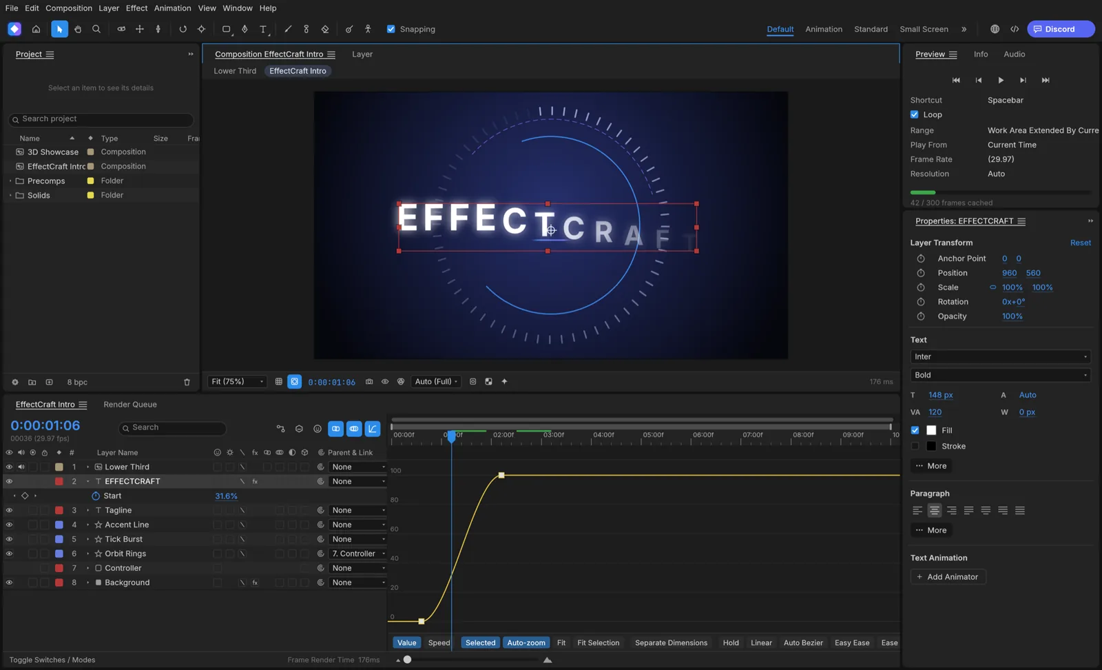 Editor de gráficas de EffectCraft con una curva de valor suavizada